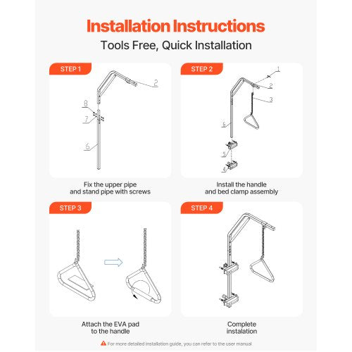 Trapezstange für Bettmobilität 125 kg Betttrapez mit Klemmen und Metallkette | EU