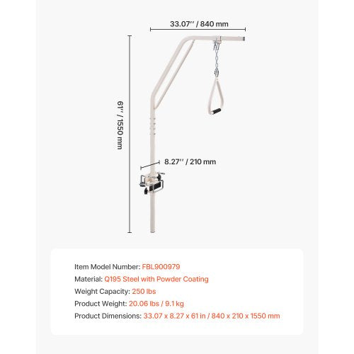 Trapezstange für Bettmobilität 125 kg Betttrapez mit Klemmen und Metallkette | EU