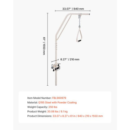 Trapezstange für Bettmobilität 125 kg Betttrapez mit Klemmen und Metallkette | EU