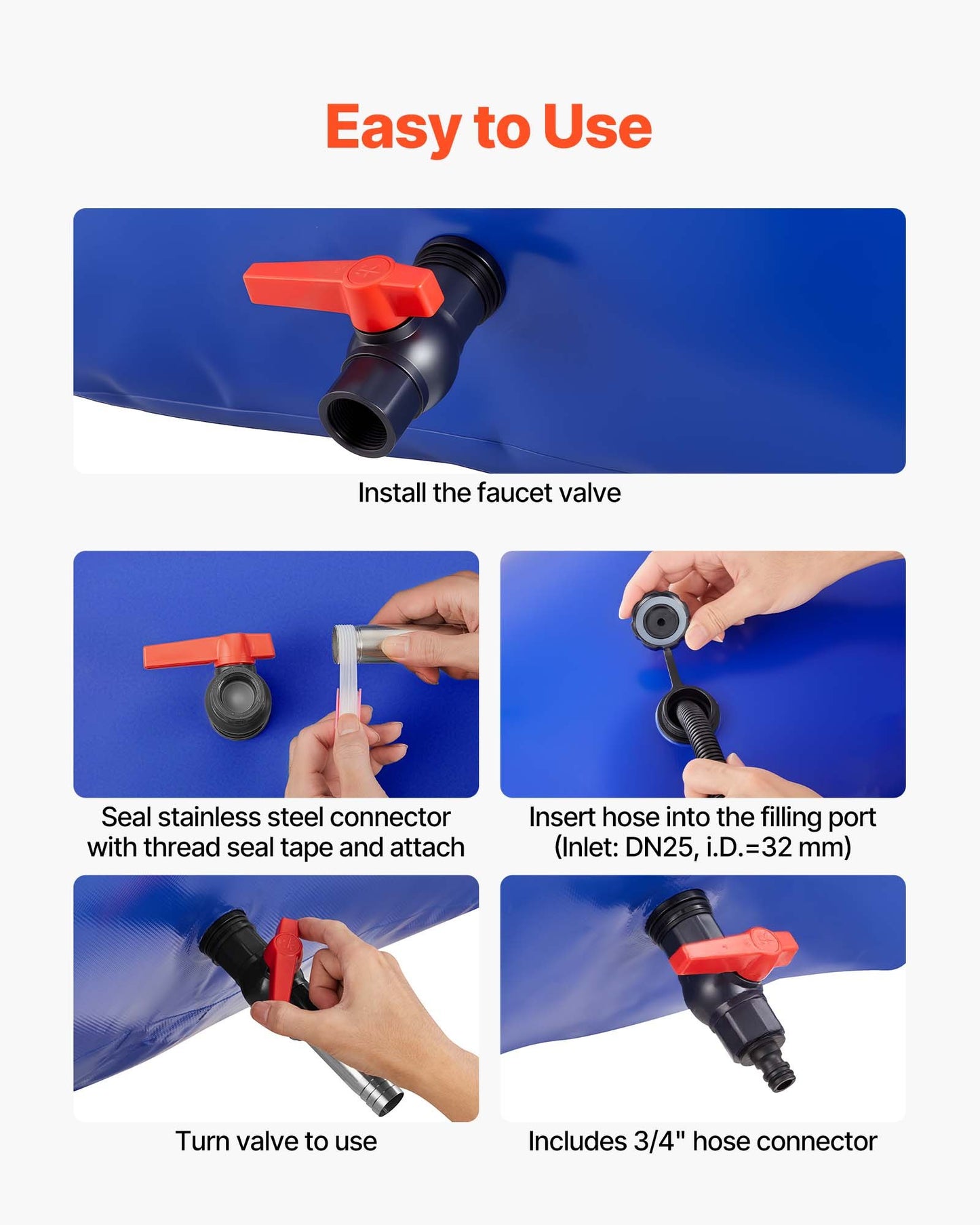 Water Storage Bladder 264.2 Gallon Large Capacity Water Bag, Portable & Collapsible Soft Waters Container, Leakproof & Tear-Resistant PVC Emergency Waters Storage Tank for RV Truck & Outdoor Use