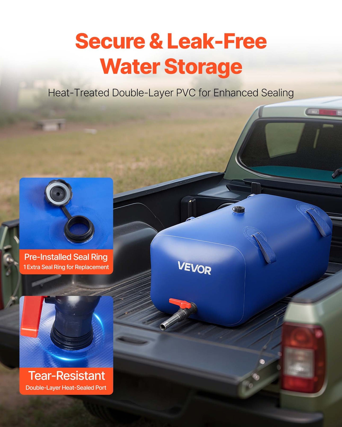 Water Storage Bladder 30 Gallon Large Capacity Water Bag, Portable & Collapsible Soft Waters Container, Leakproof & Tear-Resistant PVC Emergency Waters Storage Tank for RV Truck & Outdoor Use