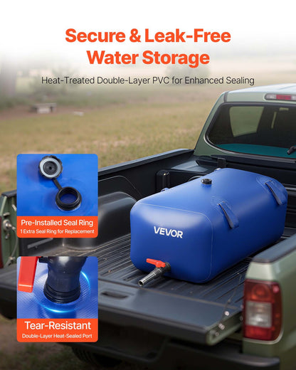 Water Storage Bladder 30 Gallon Large Capacity Water Bag, Portable & Collapsible Soft Waters Container, Leakproof & Tear-Resistant PVC Emergency Waters Storage Tank for RV Truck & Outdoor Use