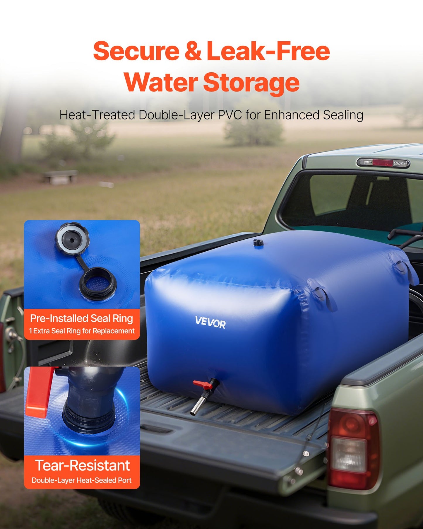 Water Storage Bladder 105.7 Gallon Large Capacity Water Bag, Portable & Collapsible Soft Waters Container, Leakproof & Tear-Resistant PVC Emergency Waters Storage Tank for RV Truck & Outdoor Use