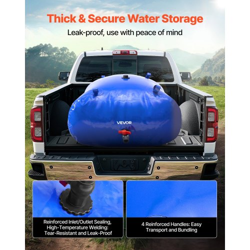 vattenlagringsblåsa, 330L vattenlagringsbehållare, 1000D PVC stor kapacitet mjuk påseblåsa, hopfällbar bärbar för trädgårdsbevattning, camping, husbilar, brandskydd (blå) |  EU