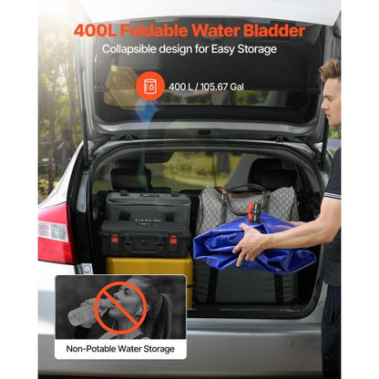 Vattenlagringsblåsa, 400L Vattenlagringsbehållare, 1000D PVC Storkapacitet Mjuk Påseblåsa, Hopfällbar Bärbar För Trädgårdsbevattning, Camping, Husbil, Brandskydd - Blå |  EU