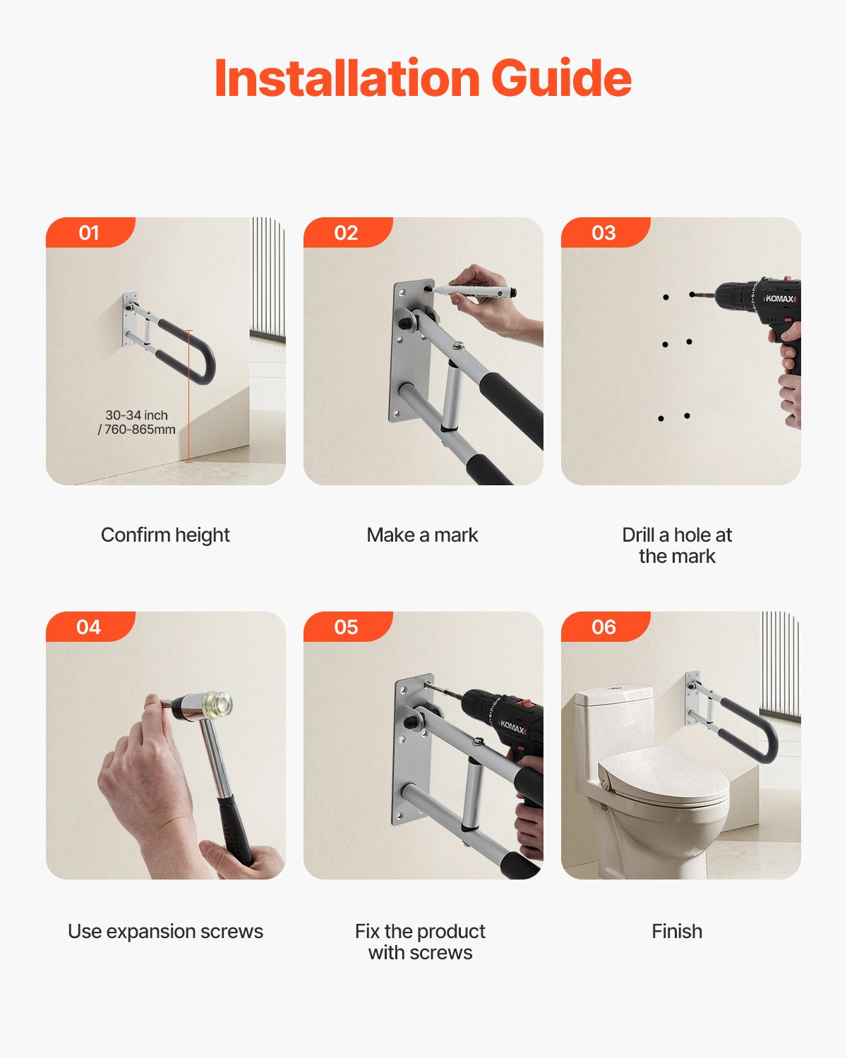 Folding Toalett Säkerhetsskena 23,8 In 300 Lbs Lastkapacitet Handikapphandtag