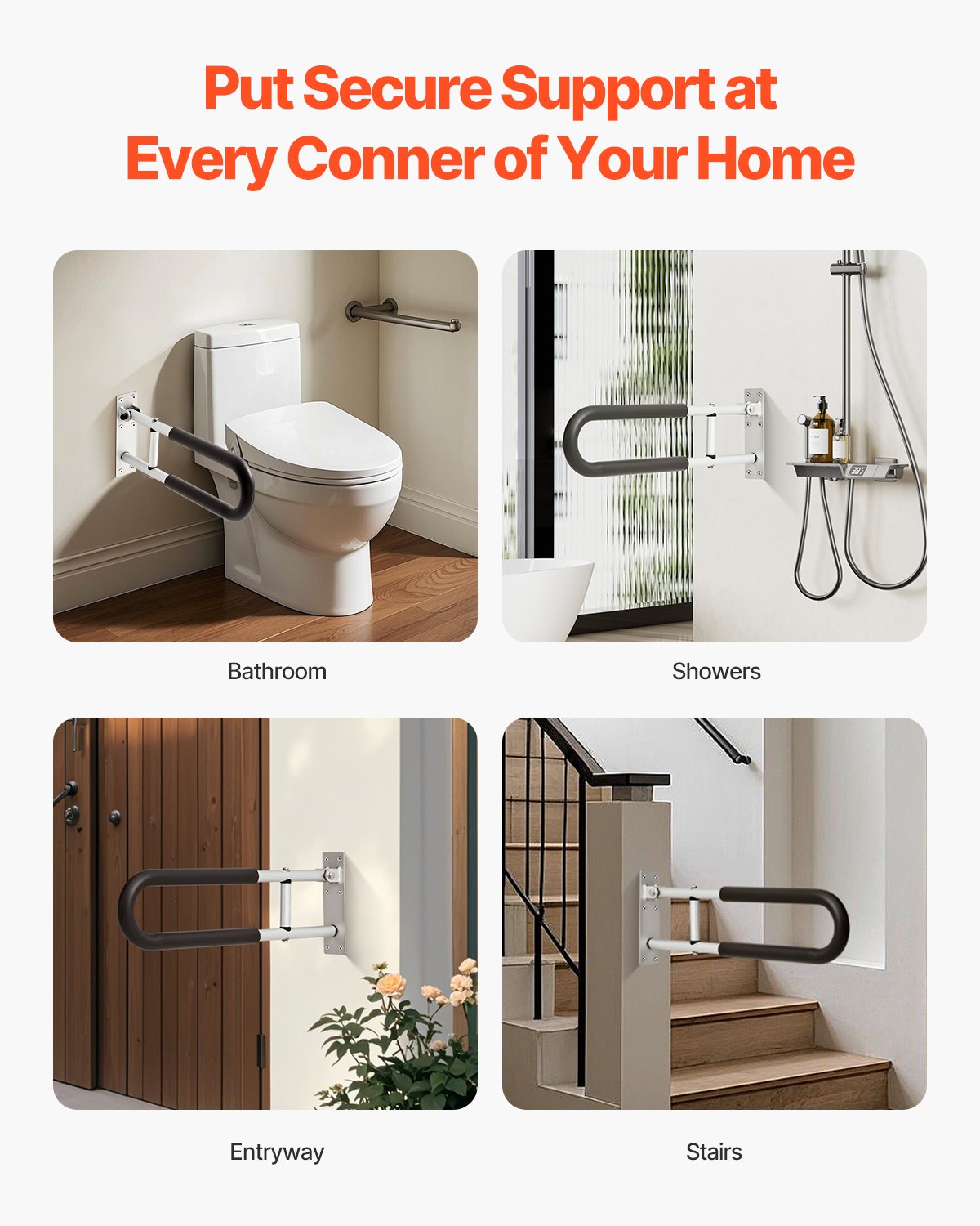 Folding Toalett Säkerhetsskena 23,8 In 300 Lbs Lastkapacitet Handikapphandtag