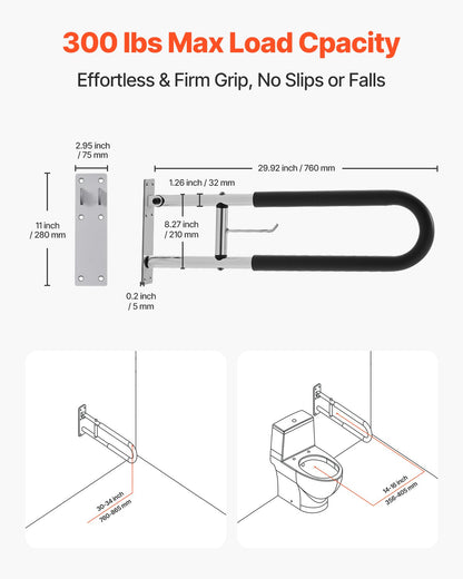 Faltbarer Toiletten-Sicherheitsbügel, 76,2 cm, 136,4 kg Tragkraft, mit Papierhalter