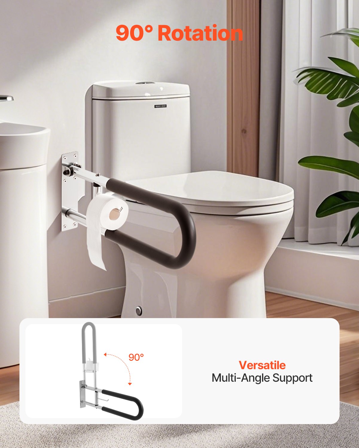 Faltbarer Toiletten-Sicherheitsbügel, 76,2 cm, 136,4 kg Tragkraft, mit Papierhalter