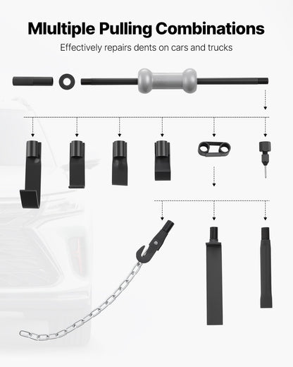 Dent Puller Kit, 10 lbs 13-in-1 Slide Hammer Dent Removal Kit, Heavy-Duty Auto Body Truck Repair Automotive Damage Remover Tool Repair Frame with Carrying Case, Extension Rod, Non-Slip Handle