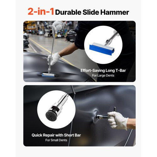 Bucklor Kit, 61 delar lackfri bucklorborttagningskit med gyllene lyftare, glidhammare, T-stång, limpistol, verktyg för bilkarosseri, hagelskador, reparation av bilkylskåp, stor liten dörrreparation |  EU