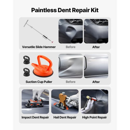 bucklaborrningssats, 100 st. lackfri bucklaborrningssats med gyllene lyftare, bryggavdragare, glidhammare, T-stång, limpistol, verktyg för borttagning av hagelskador på bilkarosser för reparation av bucklor i bilkylskåpsdörrar |  EU