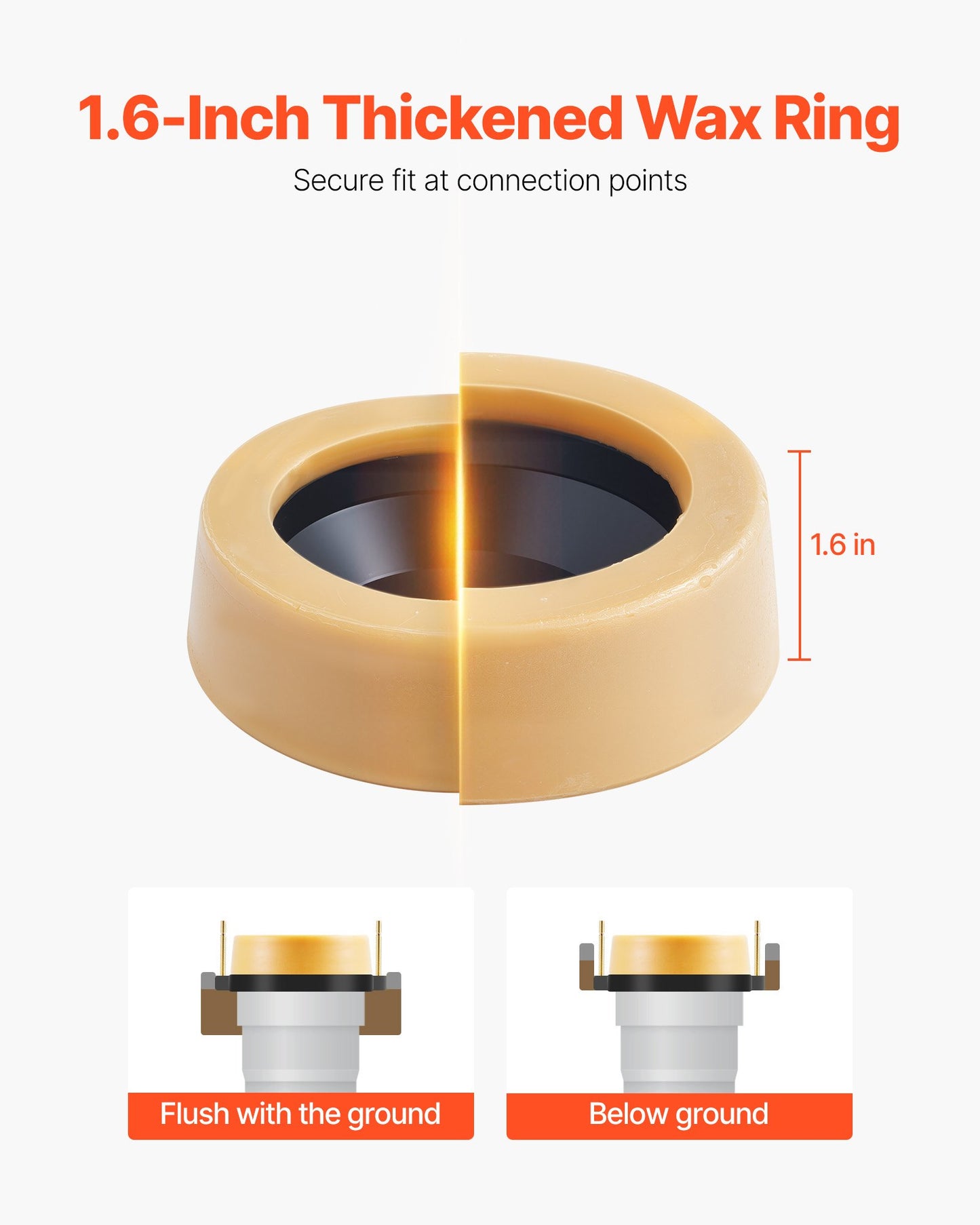 Toilet Wax Ring Kit, 1.6-Inch Extra Thick Wax Ring for Toilet Bowls with Rust-Resistant Brass Bolts, Caps and Washers, Fits 3-Inch or 4-Inch Drain Pipes, Superior Sealing Performance