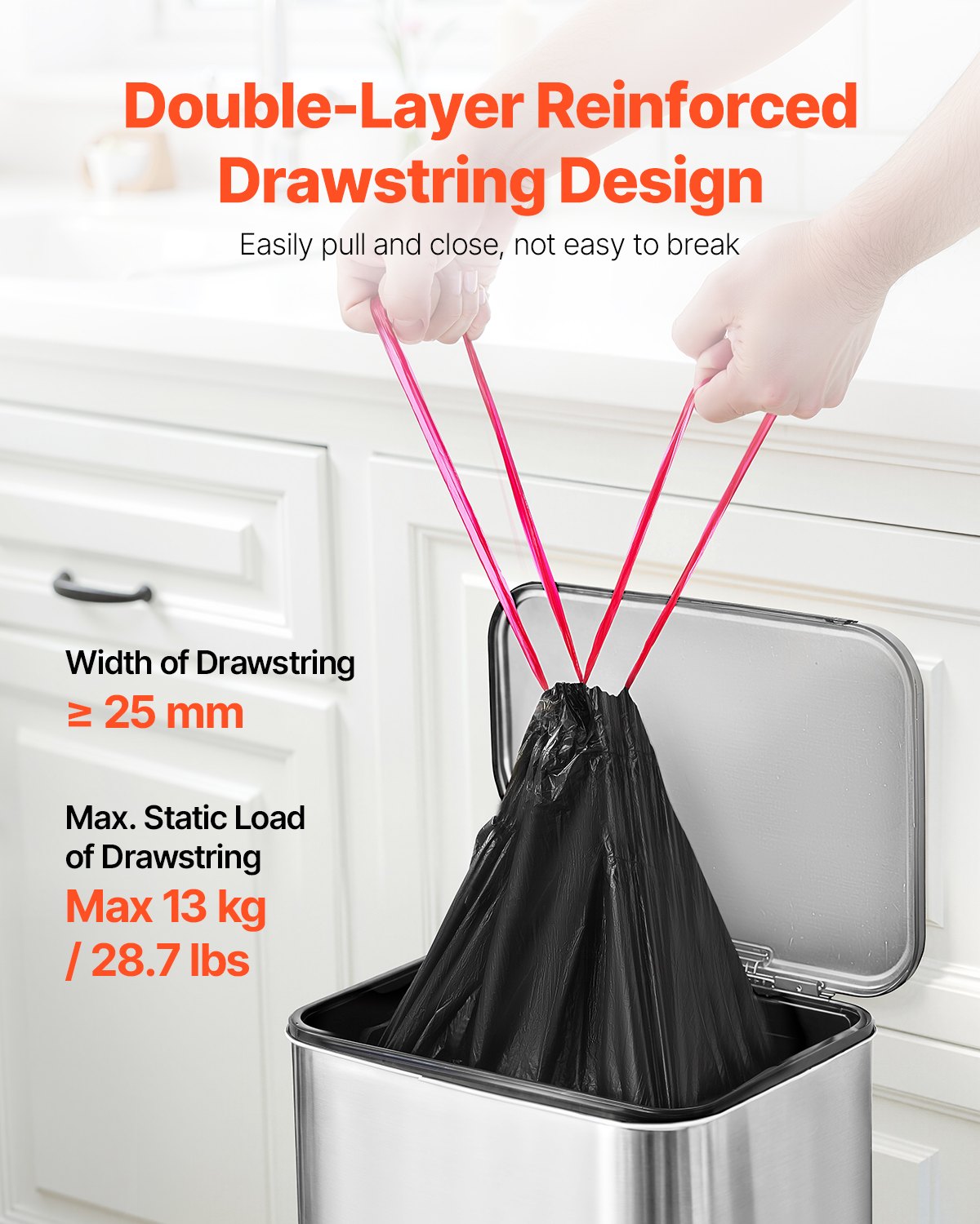 Drawstring Trash Bags, 30 Gallon 50 Count Tall Kitchen Trash Bags, Extra Thick Tough and Durable Garbage Bag, Recyclable Bin Bag with Drawstrings, for Home Kitchen, Office, RV & Camping (Black)