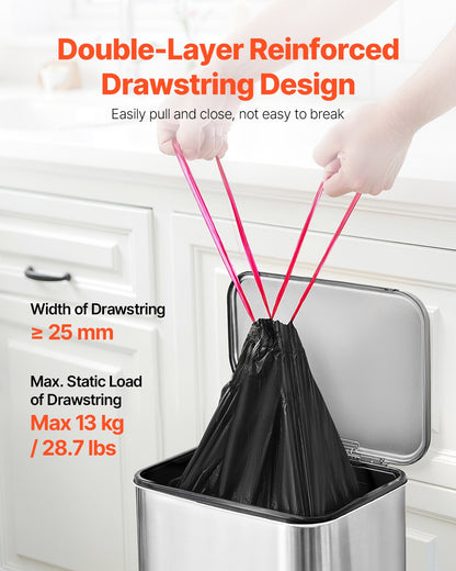 Drawstring Trash Bags, 30 Gallon 50 Count Tall Kitchen Trash Bags, Extra Thick Tough and Durable Garbage Bag, Recyclable Bin Bag with Drawstrings, for Home Kitchen, Office, RV & Camping (Black)