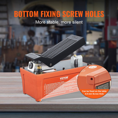 Lufthydraulikpumpe, 10.000 PSI, 1/2-Gallonen-Behälter, NPT 3/8-Zoll-Ölauslass, NPT 1/4-Zoll-Einlass, 6,6-Fuß-Schlauch, fußbetriebenes Hydraulikpumpen-Luftpedal für Karosseriemaschinen und Anhängerkupplungen, orange