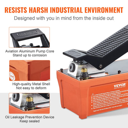 Air Hydraulic Pump, 10,000 PSI 1/2 Gal Reservoir, NPT 3/8" Oil Outlet, NPT 1/4" Inlet, 6.6 ft Pipe, Foot Actuated Hydraulic Pump Air Treadle for Auto Body Frame Machines and Pulling Post, Orange