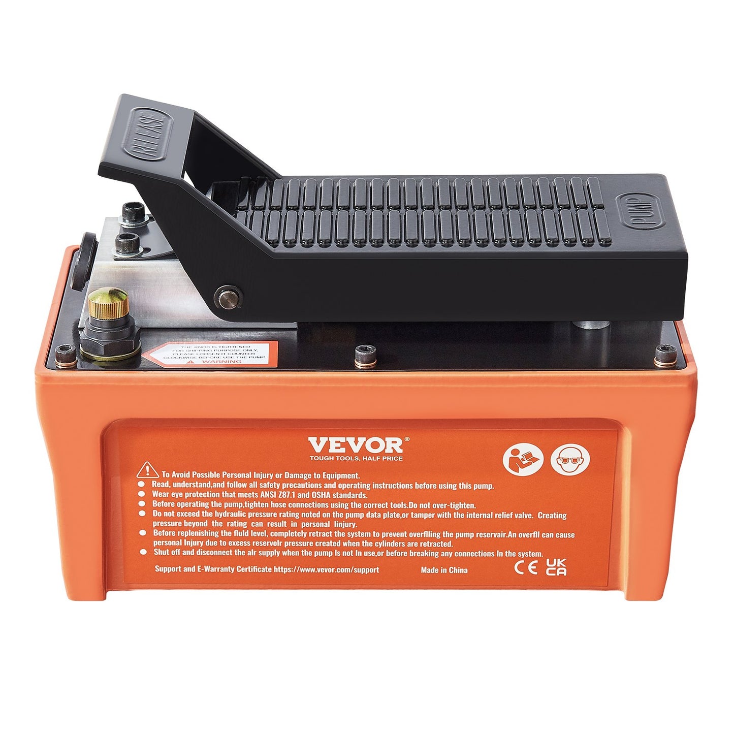 Air Hydraulic Pump, 10,000 PSI 1/2 Gal Reservoir, NPT 3/8" Oil Outlet, NPT 1/4" Inlet, 6.6 ft Pipe, Foot Actuated Hydraulic Pump Air Treadle for Auto Body Frame Machines and Pulling Post, Orange