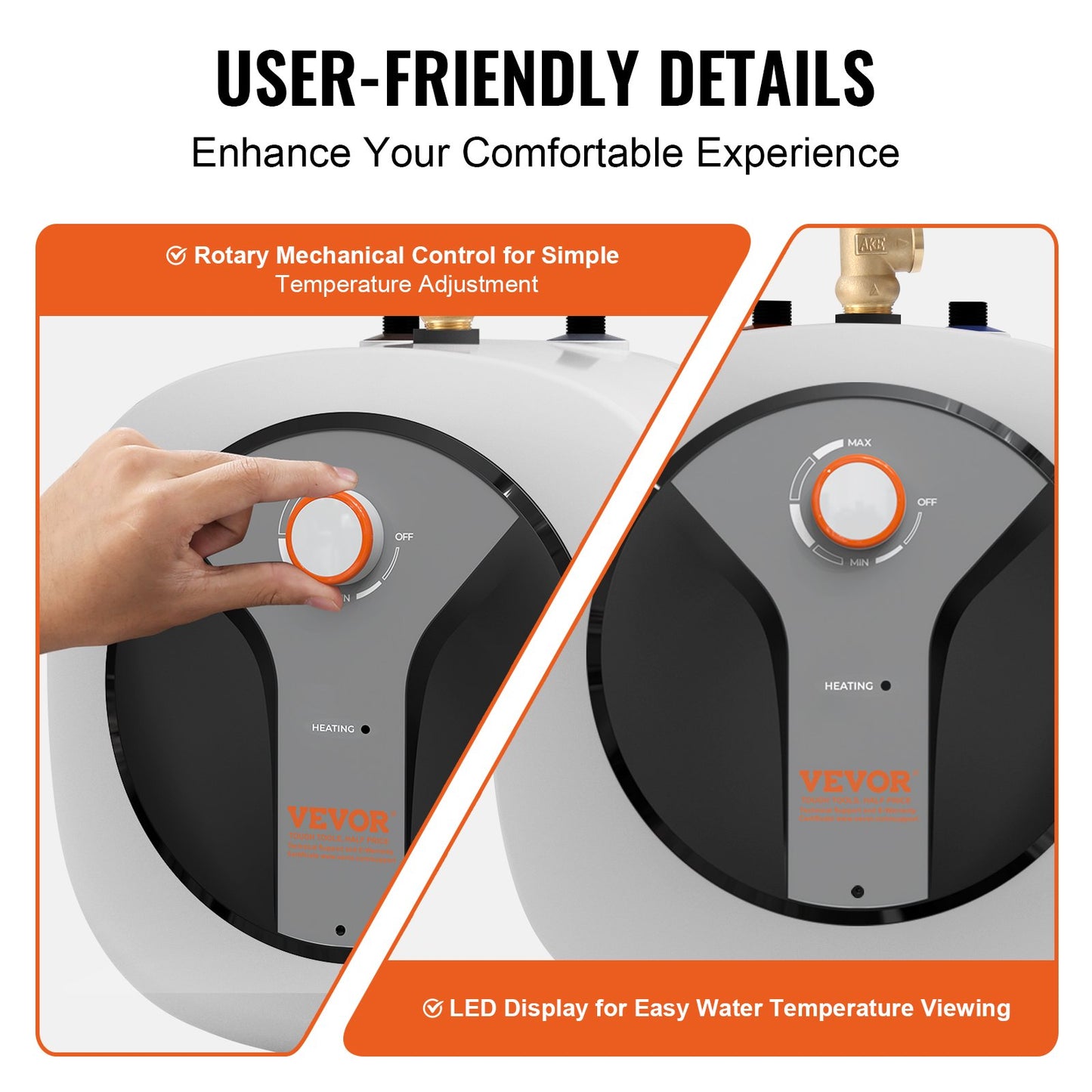 Electric Mini-Tank Water Heater 4-Gallon Tank, 1440W Hot Water Boiler Storage, Safety Temperature Pressure Valve Easy Install, for Kichen Bathroom Restaurant, Shelf Wall Mounted