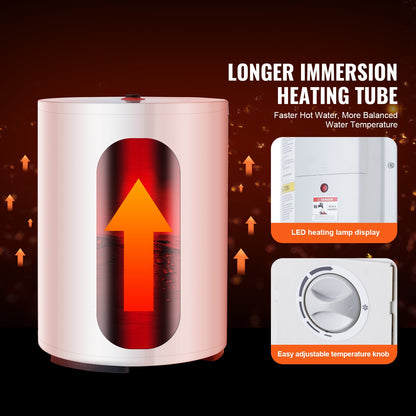 Electric Water Heater, 10 Gallon Tank Instant Hot Water Heater, 1.6Kw Tankless Water Heater w/ LED Display,Knob Control, IPX4 Waterproof Side Connection On Demand Heaters for Shower, Bath