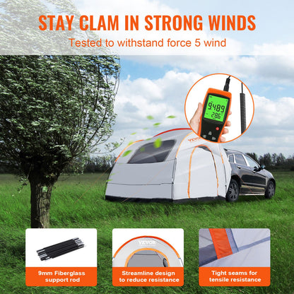 SUV Camping Tent, 8'-8' SUV Tent Attachment for Camping with Rain Layer and Carry Bag, PU2000mm Double Layer Truck Tent, Accommodate 6-8 Person, Rear Tent for Van Hatch Tailgate