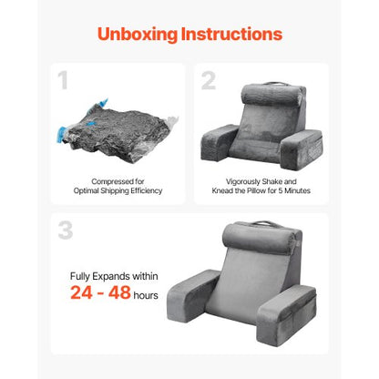 Lesekissen Rückenkissen mit abnehmbarer &amp; 3 Taschen Kopfstütze