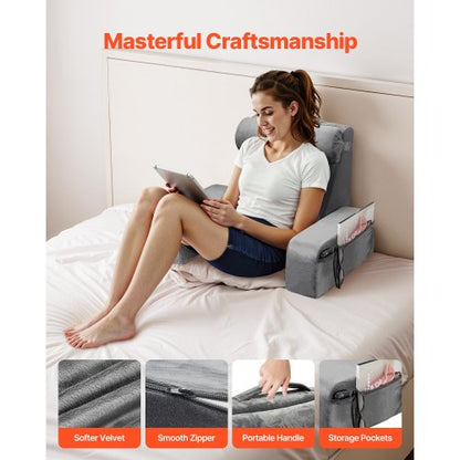 Lesekissen Rückenkissen mit abnehmbarer &amp; 3 Taschen Kopfstütze