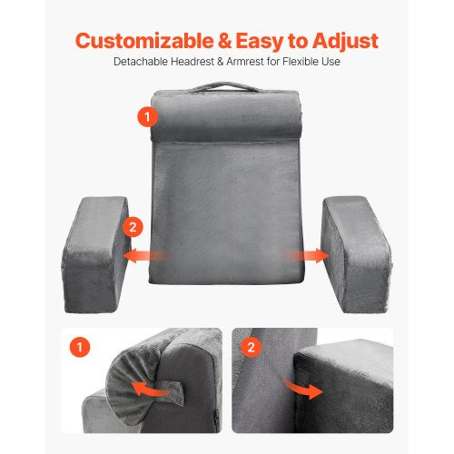 Lesekissen Rückenkissen mit abnehmbarer &amp; 3 Taschen Kopfstütze