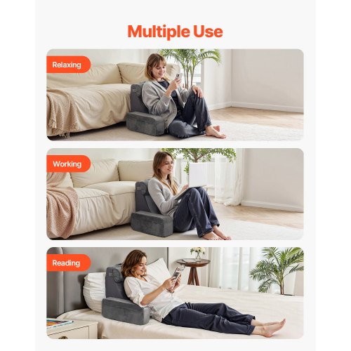 Lesekissen Rückenkissen mit abnehmbarer &amp; 3 Taschen Kopfstütze
