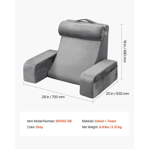 Lesekissen Rückenkissen mit abnehmbarer &amp; 3 Taschen Kopfstütze