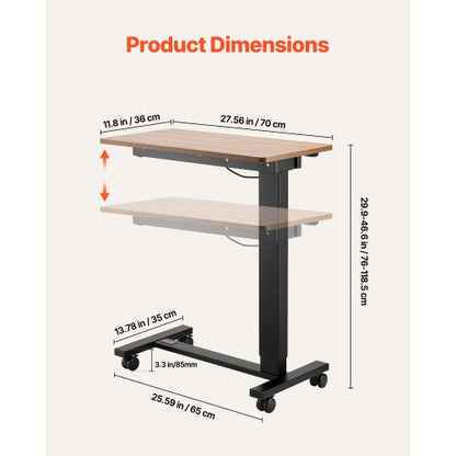 Översängsbord Mobilt sängbord Sidoskrivbord med elektrisk lyft och 4 hjul i trä |  EU