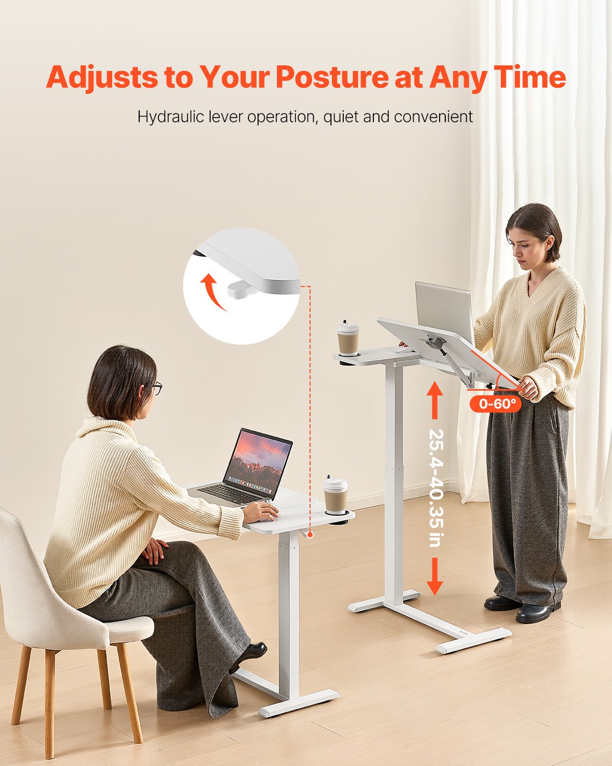 Overbed Table, Mobile Bed Side Table with Flip Desktop and 4 Hidden Wheels, Height & Angle Adjustable Rolling Laptop Desk with Cup Holder, Portable Over Bed Desk for Home, Office, Study, White