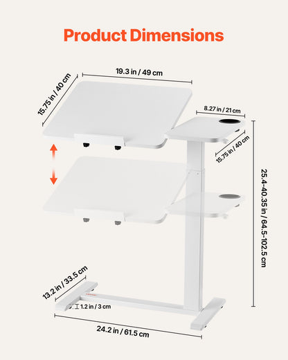 Overbed Table, Mobile Bed Side Table with Flip Desktop and 4 Hidden Wheels, Height & Angle Adjustable Rolling Laptop Desk with Cup Holder, Portable Over Bed Desk for Home, Office, Study, White