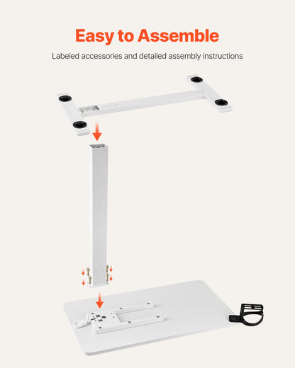 Overbed Table, Mobile Bed Side Table with 4 Hidden Wheels, Height Adjustable Rolling Laptop Desk with Cup Holder, Portable Particleboard Over Bed Desk for Home, Office, Study, White