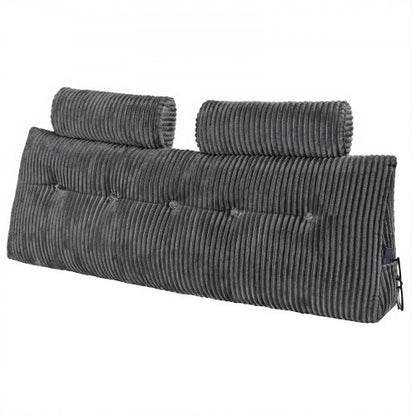 Headboard Pillow, Queen Size Wedge Headboard Pillow with 2 Side Pockets and 2 Headrests, Bed Wedge Pillow with Washable Flannel Cloth, for Reading, Gaming, Resting, Working in Bed, Grey
