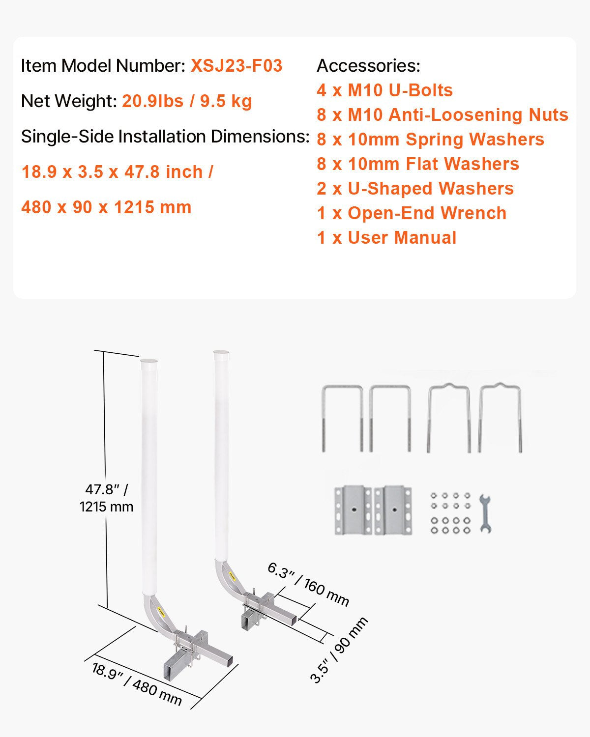 Boat Trailer Guide, 48″ Adjustable Design Trailer Guide Poles, 2PCS High-Hardness Steel Trailer Guide-Ons, Trailer Guides with PVC Pipes, for Ski Boat, Fishing Boat or Sailboat Trailer