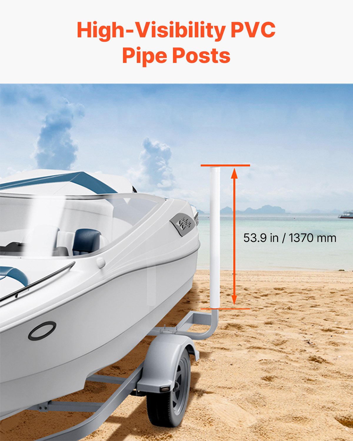 Boat Trailer Guide, 60″ Adjustable Design Trailer Guide Poles, 2PCS High-Hardness Steel Trailer Guide-Ons, Trailer Guides with PVC Pipes, for Ski Boat, Fishing Boat or Sailboat Trailer