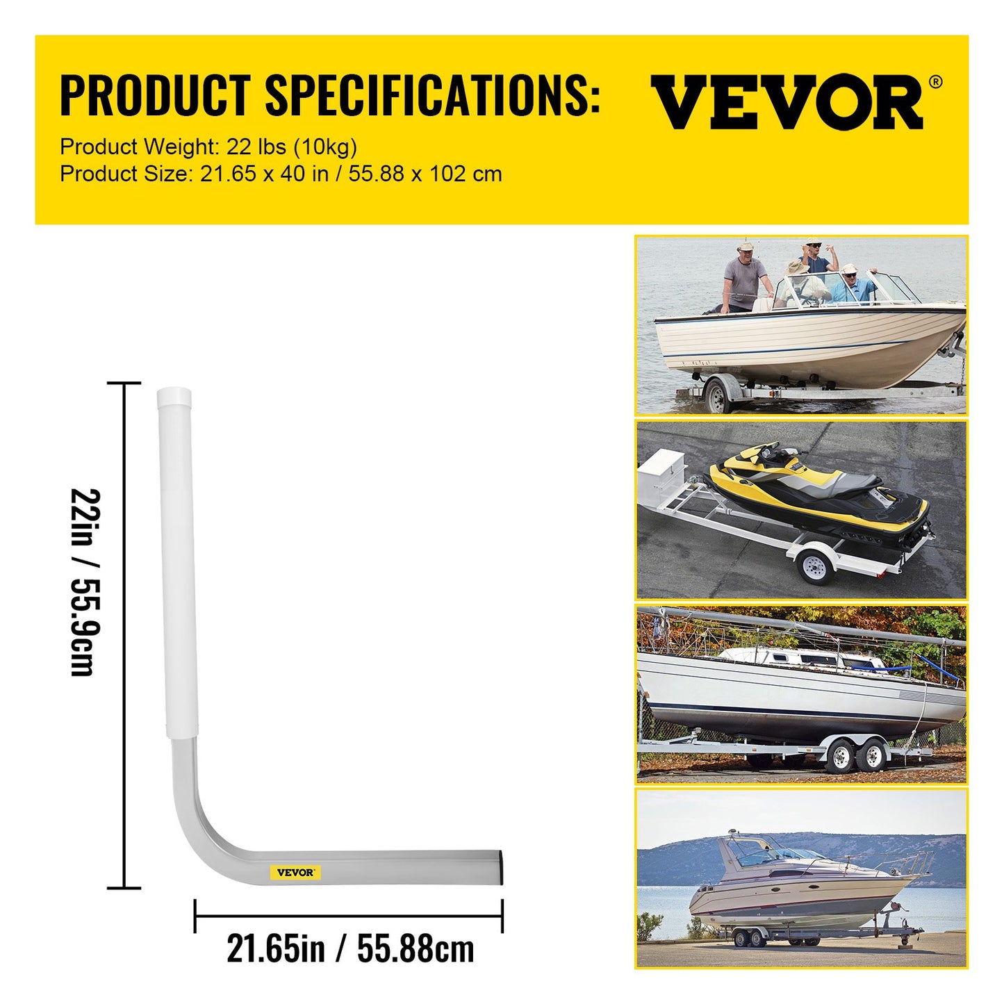 Boat Trailer Guide-on, 22\", 2PCS Steel Trailer Post Guide ons, with White PVC Tube Covers, Complete Mounting Accessories Included, for Ski Boat, Fishing Boat or Sailboat Trailer