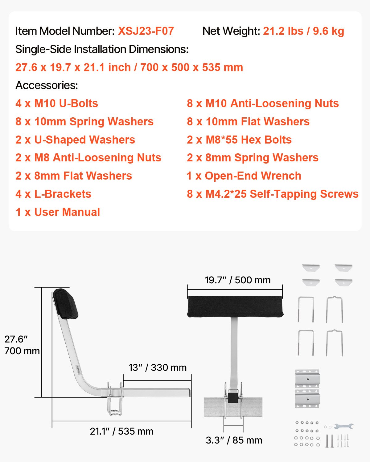 Marine Trailer Assistant, 27.6” Flexibly Adjustable Bunk Guide-Ons, Pair of Durable Steel Support Poles, Robust Roller Guide, Suitable for Ski Boats, Fishing Boats, or Sailboats 20
