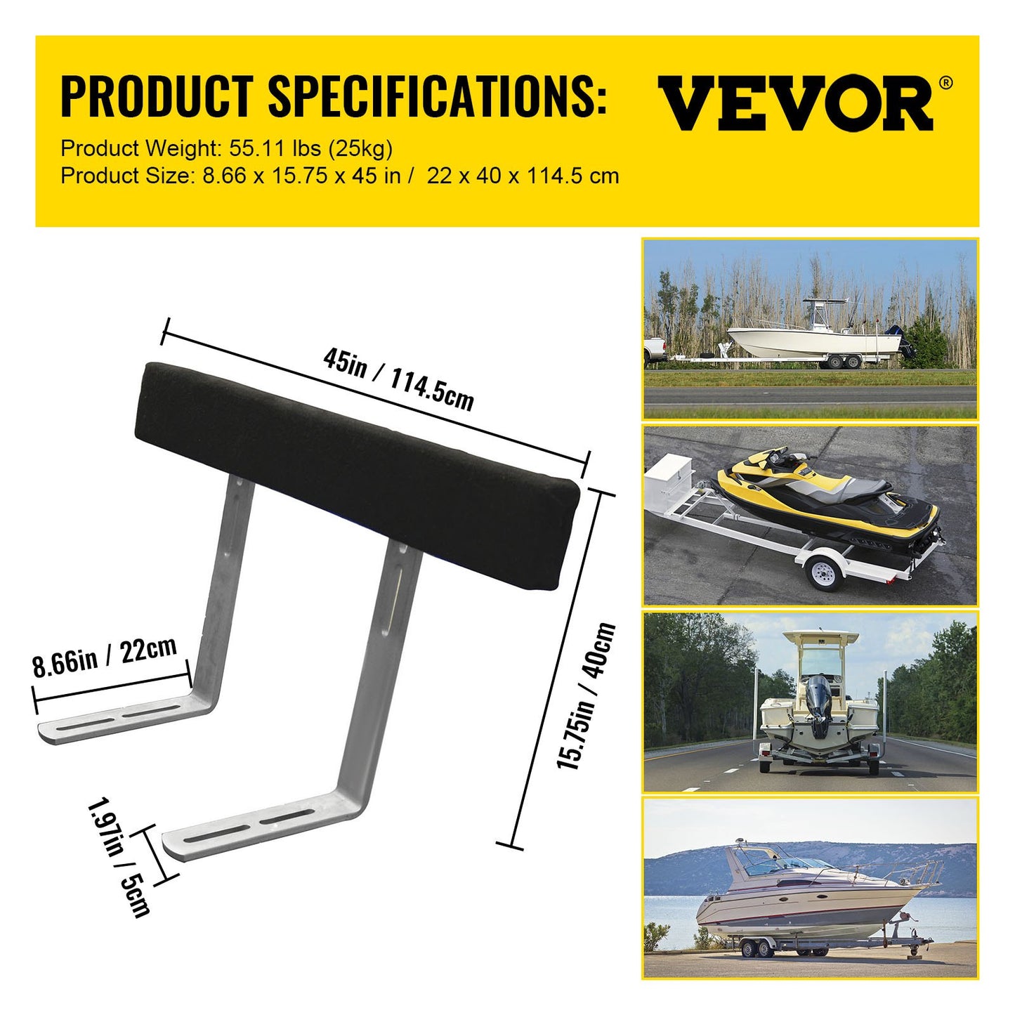 Boat Trailer Guide-ons, 48", 2 PCS Rustproof Steel Trailer Guide ons, Trailer Guides with Carpet-Padded Boards, Mounting Parts Included, for Ski Boat, Fishing Boat or Sailboat Trailer