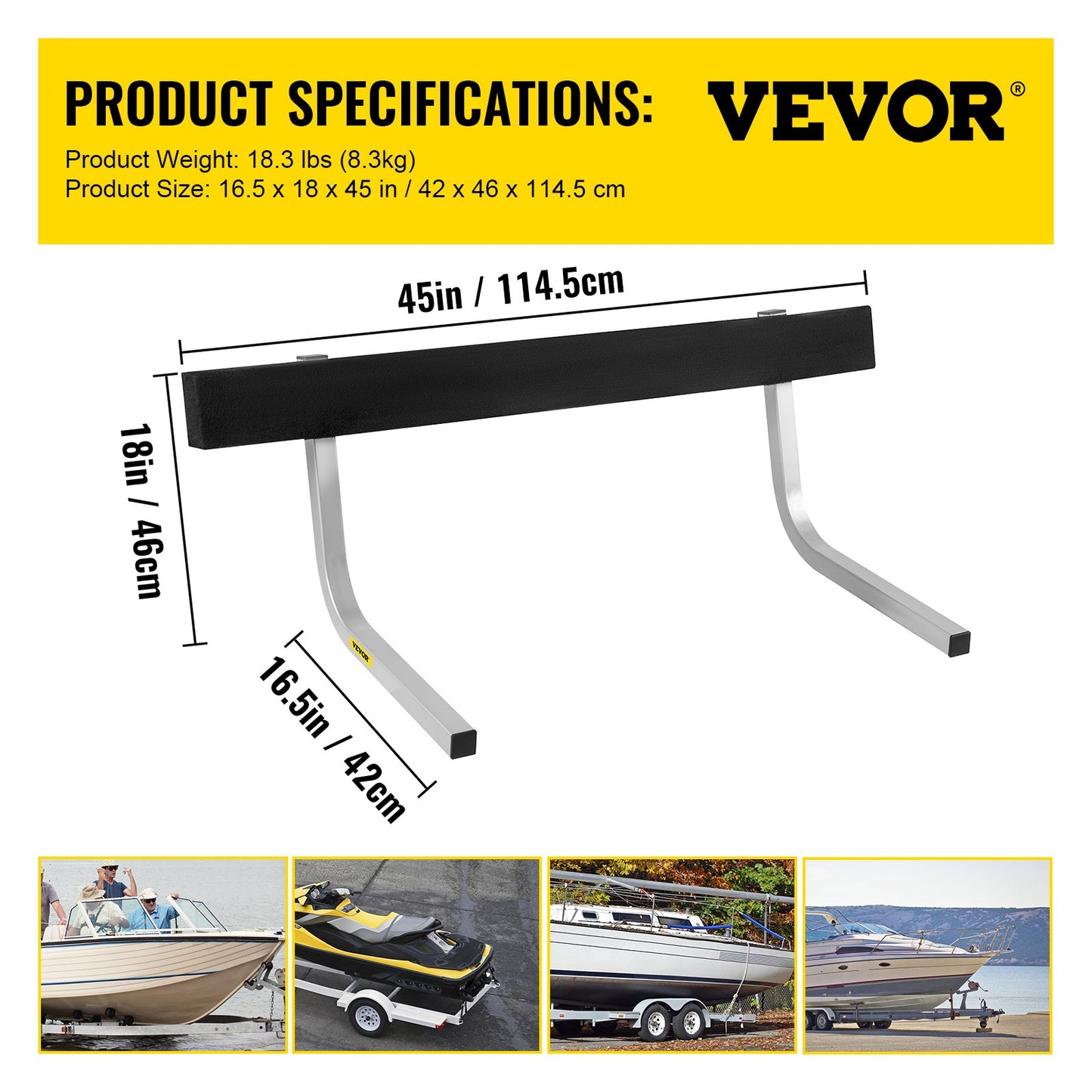 Boat Trailer Guide-on 45" π-shape Trailer Guide on w/matt padded boards