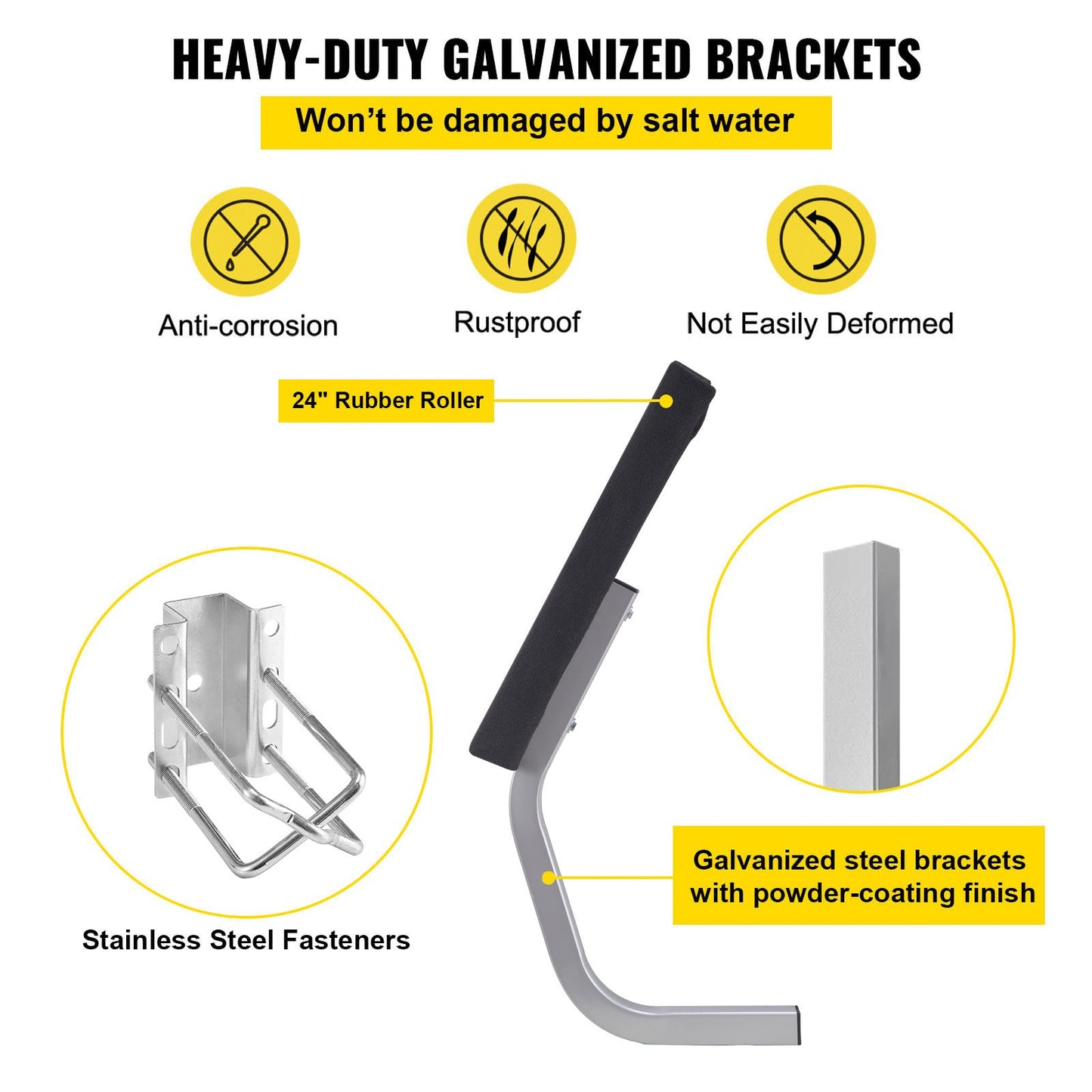 Bootsanhänger-Führung, 24 Zoll, ein Paar Anhänger-Ponton-Bettbrett-Führungen, Anhängerführungen aus Stahl, komplettes Montagezubehör im Lieferumfang enthalten, für Skiboot-, Fischerboot- oder Segelbootanhänger