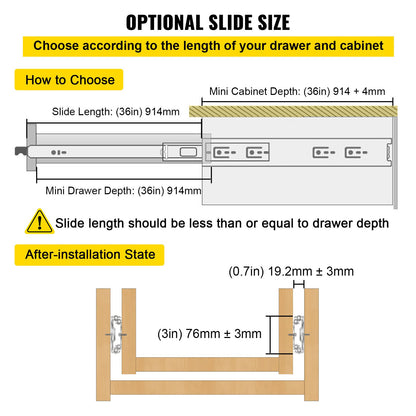 Heavy Duty Drawer Slides 2PCS Drawer Slides 36" Locking Drawer Slides 250LBS Capacity Heavy Duty Slides Three Section Full Extension Drawer Slide Cold-Rolled Steel Industrial Drawer Slides