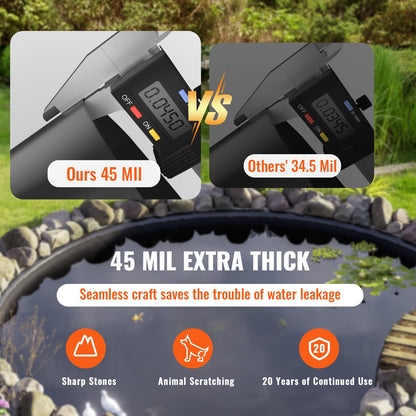 Pond Liner, 30 x 35 ft 45 mil Thickness, Flexible EPDM Material Pond Skin, Easy-to-Cut Underlay for Fish or Koi Ponds, Water Features, Waterfall Base, Fountains, Water Gardens, Black