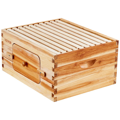Bee Hive Deep Box Starter Kit, 100% Beeswax Coated Natural Cedar Wood, Langstroth Beehive Kit with 10 Frames and Foundation, Clear Acrylic Beehive Windows for Beginners and Professional Beekeepers
