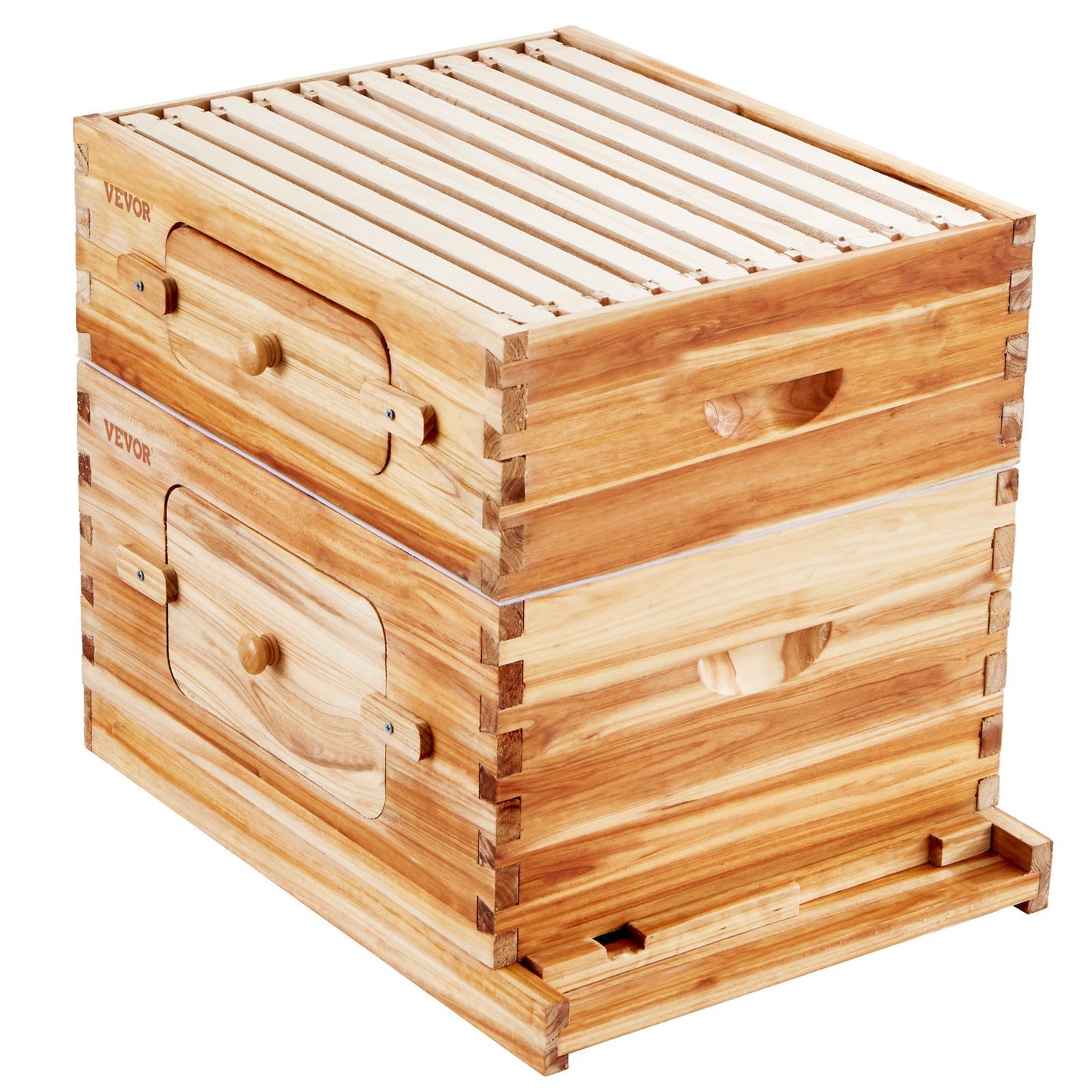 Bee Hive 20 Frame Bee Hives Starter Kit, Beeswax Coated Cedar Wood, 1 Deep + 1 Medium Bee Boxes Langstroth Beehive Kit, Clear Acrylic Windows with Foundation for Beginners Pro Beekeepers