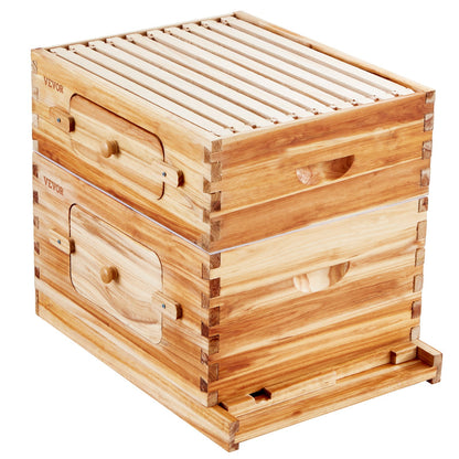 Bee Hive 20 Frame Bee Hives Starter Kit, Beeswax Coated Cedar Wood, 1 Deep + 1 Medium Bee Boxes Langstroth Beehive Kit, Clear Acrylic Windows with Foundation for Beginners Pro Beekeepers