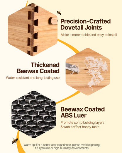 Bee Hive 20 Frame Bee Hives Starter Kit, Beeswax Coated Fir Wood, 1 Deep + 1 Medium Bee Boxes Langstroth Beehive Kit, Transparent Acrylic Windows with Foundations for Beginners Pro Beekeepers