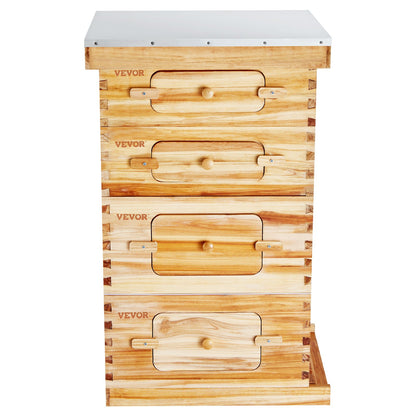 Bee Hive 40 Frame Bee Hives Starter Kit, Beeswax Coated Cedar Wood, 2 Deep + 2 Medium Bee Boxes Langstroth Beehive Kit, Clear Acrylic Windows with Foundation for Beginners Pro Beekeepers