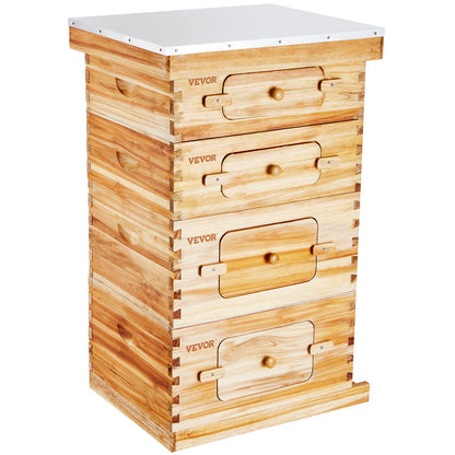Bee Hive 40 Frame Bee Hives Starter Kit, Beeswax Coated Cedar Wood, 2 Deep + 2 Medium Bee Boxes Langstroth Beehive Kit, Clear Acrylic Windows with Foundation for Beginners Pro Beekeepers